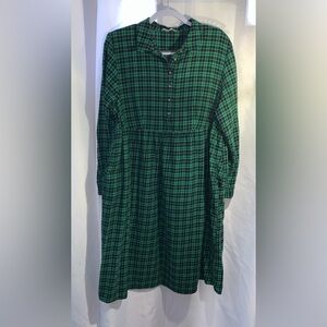 Woman Within Cotton Flannel Black and Green Checkered Maxi Dress Pockets 20W